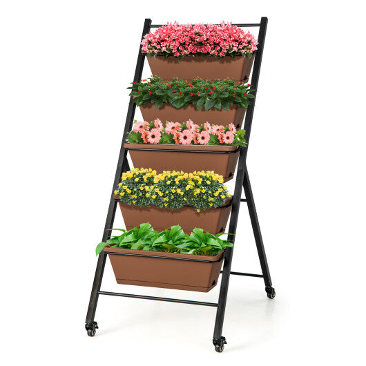 5-Tier Vertical Raised Garden Bed with Wheels and Container Boxes-Brown LuxuryLifeWay Online Store