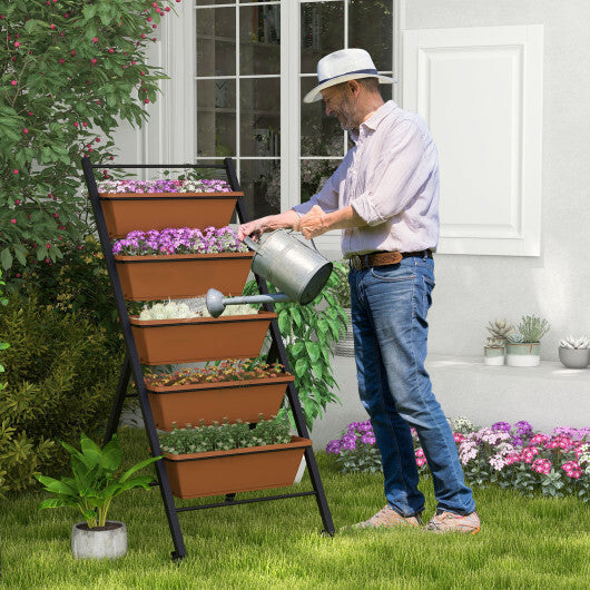 5-Tier Vertical Raised Garden Bed with Wheels and Container Boxes-Brown LuxuryLifeWay Online Store