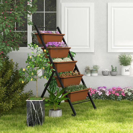 5-Tier Vertical Raised Garden Bed with Wheels and Container Boxes-Brown LuxuryLifeWay Online Store