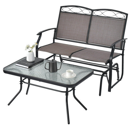 Outdoor Gliding Loveseat Chair with Tempered Glass Coffee Table-2 Pieces LuxuryLifeWay Online Store