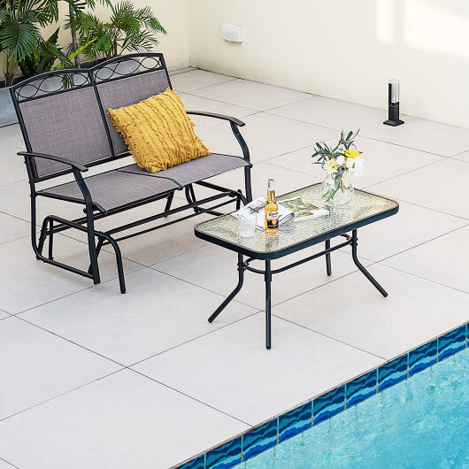 Outdoor Gliding Loveseat Chair with Tempered Glass Coffee Table-2 Pieces LuxuryLifeWay Online Store