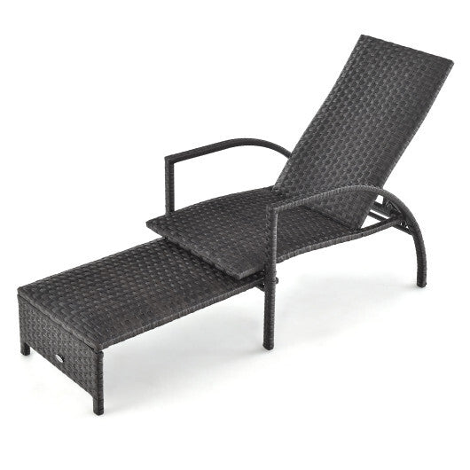 Patio Chaise Lounge Outdoor Rattan Lounge Chair with Retractable Ottoman LuxuryLifeWay Online Store