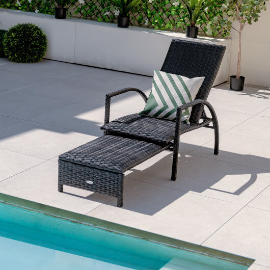 Patio Chaise Lounge Outdoor Rattan Lounge Chair with Retractable Ottoman LuxuryLifeWay Online Store
