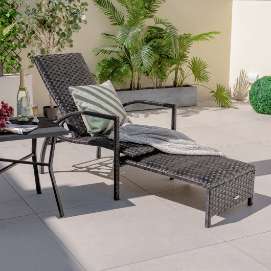 Patio Chaise Lounge Outdoor Rattan Lounge Chair with Retractable Ottoman LuxuryLifeWay Online Store