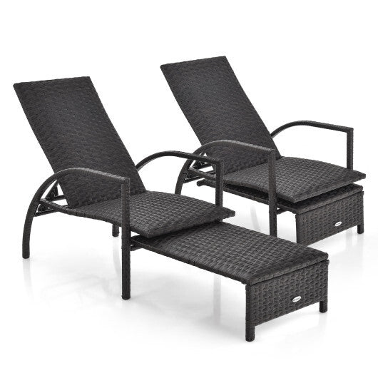 Patio Chaise Lounge Outdoor Rattan Lounge Chair with Retractable Ottoman LuxuryLifeWay Online Store