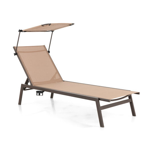 Outdoor Chaise Lounge Chair with Sunshade and 6 Adjustable Position-Brown LuxuryLifeWay Online Store