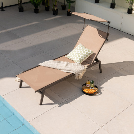 Outdoor Chaise Lounge Chair with Sunshade and 6 Adjustable Position-Brown LuxuryLifeWay Online Store