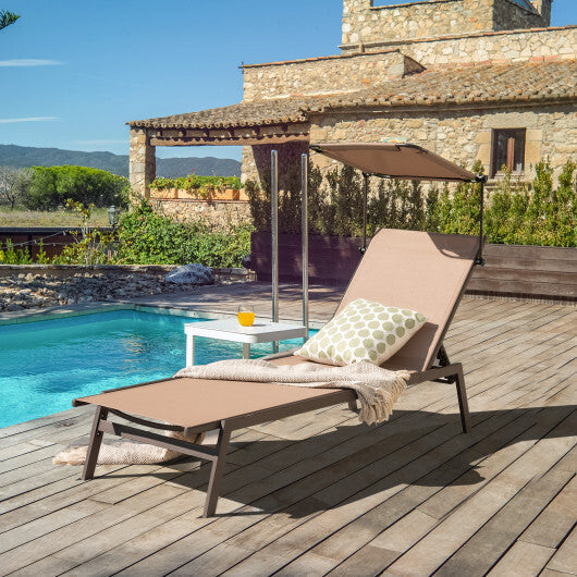 Outdoor Chaise Lounge Chair with Sunshade and 6 Adjustable Position-Brown LuxuryLifeWay Online Store