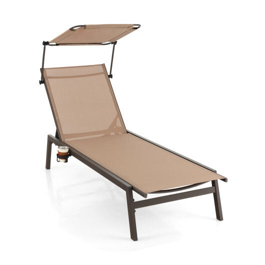 Outdoor Chaise Lounge Chair with Sunshade and 6 Adjustable Position-Brown LuxuryLifeWay Online Store