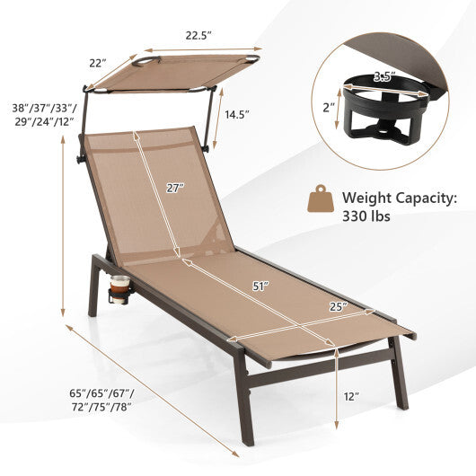 Outdoor Chaise Lounge Chair with Sunshade and 6 Adjustable Position-Brown LuxuryLifeWay Online Store