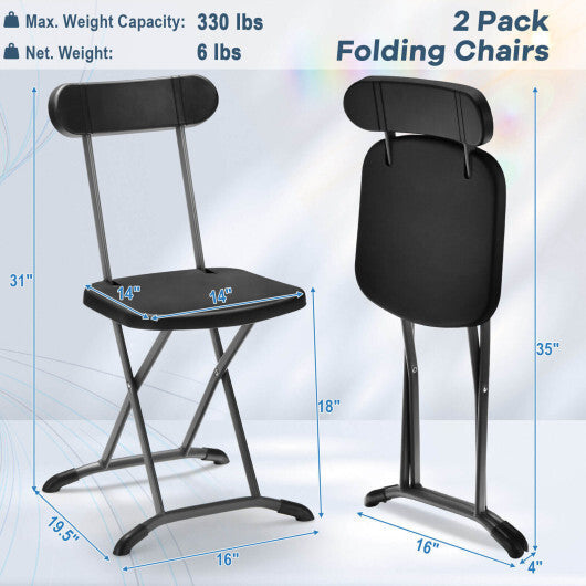 2 Pieces Outdoor Folding Chair Set with Sturdy Frame and Ergonomic Backrest-Black LuxuryLifeWay Online Store
