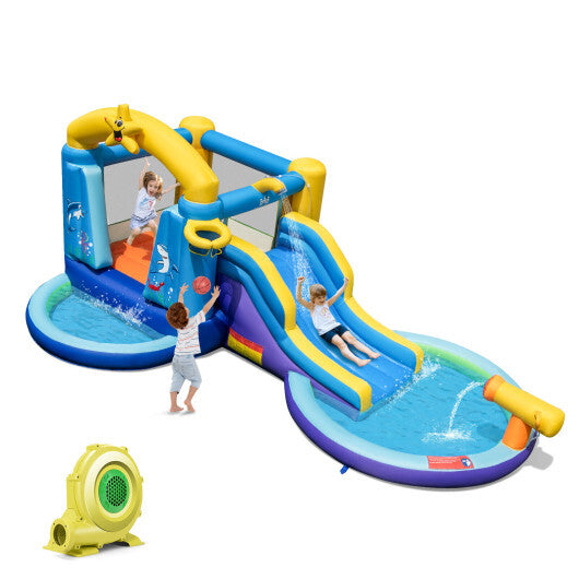 Inflatable Ocean-Themed Bounce House with 680W Blower and 2 Pools LuxuryLifeWay Online Store