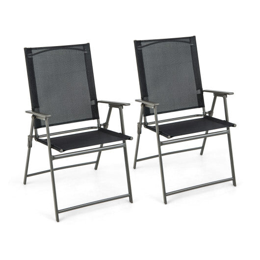 2 Pieces Patio Folding Chairs with Armrests for Deck Garden Yard-Black & Gray LuxuryLifeWay Online Store