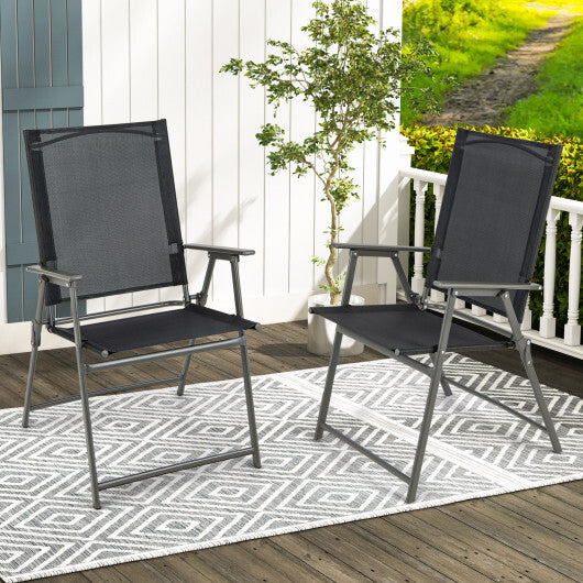 2 Pieces Patio Folding Chairs with Armrests for Deck Garden Yard-Black & Gray LuxuryLifeWay Online Store