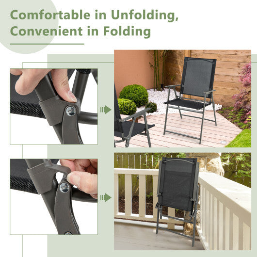 2 Pieces Patio Folding Chairs with Armrests for Deck Garden Yard-Black & Gray LuxuryLifeWay Online Store