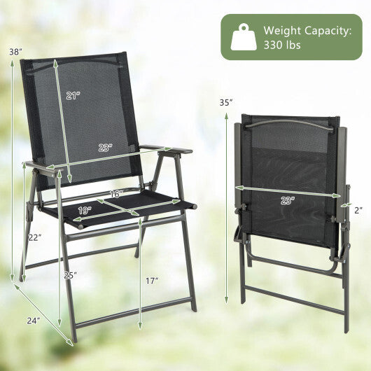 2 Pieces Patio Folding Chairs with Armrests for Deck Garden Yard-Black & Gray LuxuryLifeWay Online Store