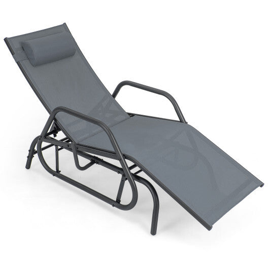 Outdoor Chaise Lounge Glider Chair with Armrests and Pillow-Gray LuxuryLifeWay Online Store