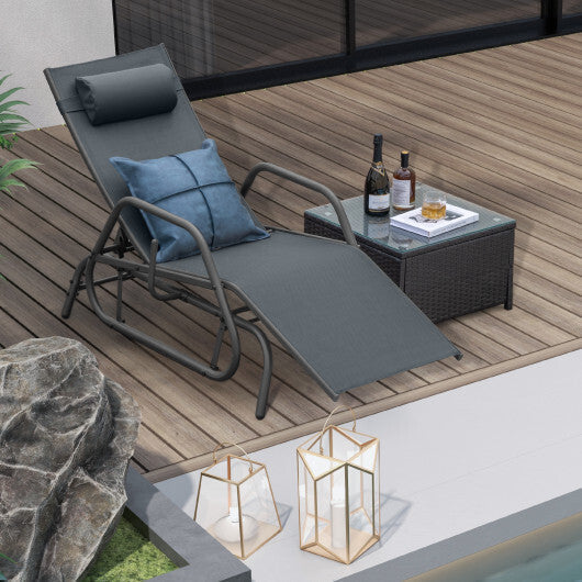 Outdoor Chaise Lounge Glider Chair with Armrests and Pillow-Gray LuxuryLifeWay Online Store