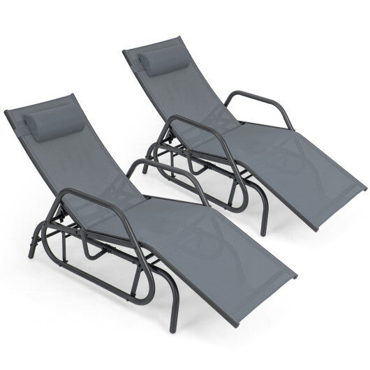 Outdoor Chaise Lounge Glider Chair with Armrests and Pillow-Gray LuxuryLifeWay Online Store