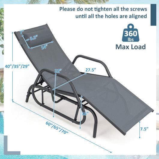 Outdoor Chaise Lounge Glider Chair with Armrests and Pillow-Gray LuxuryLifeWay Online Store