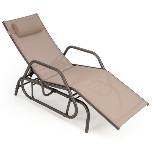 Outdoor Chaise Lounge Glider Chair with Armrests and Pillow-Gray LuxuryLifeWay Online Store