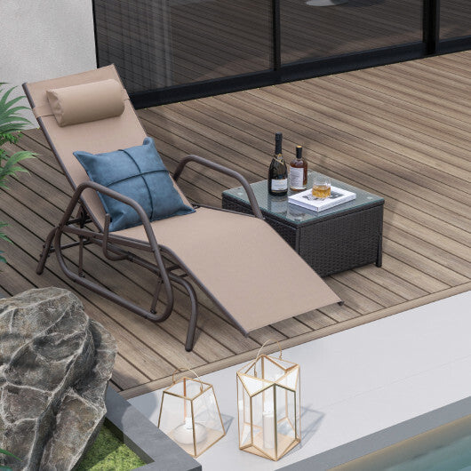 Outdoor Chaise Lounge Glider Chair with Armrests and Pillow-Gray LuxuryLifeWay Online Store