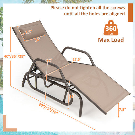 Outdoor Chaise Lounge Glider Chair with Armrests and Pillow-Gray LuxuryLifeWay Online Store