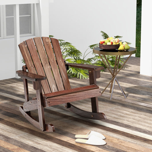 Outdoor Wooden Kid Adirondack Rocking Chair with Slatted Seat-Coffee LuxuryLifeWay Online Store