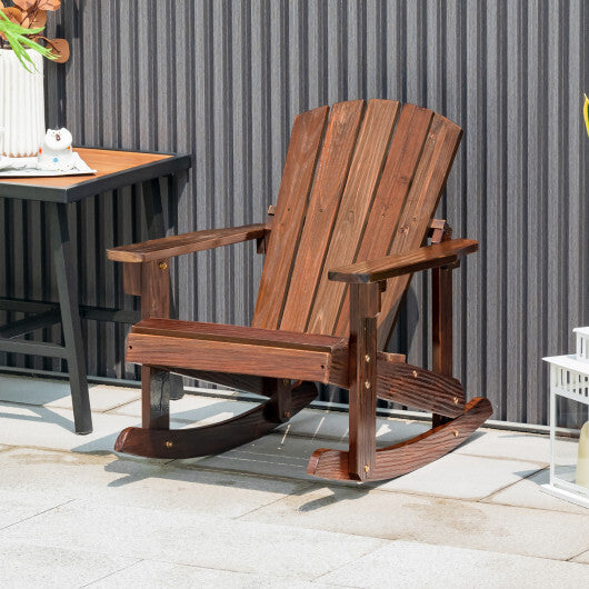 Outdoor Wooden Kid Adirondack Rocking Chair with Slatted Seat-Coffee LuxuryLifeWay Online Store