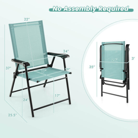 2 Set of Patio Dining Chair with Armrests and Metal Frame-Blue