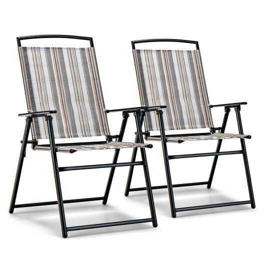 Set of 2 Patio Folding Sling Chairs Space-saving Dining Chair-Gray LuxuryLifeWay Online Store