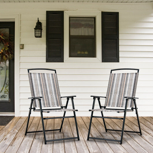 Set of 2 Patio Folding Sling Chairs Space-saving Dining Chair-Gray LuxuryLifeWay Online Store
