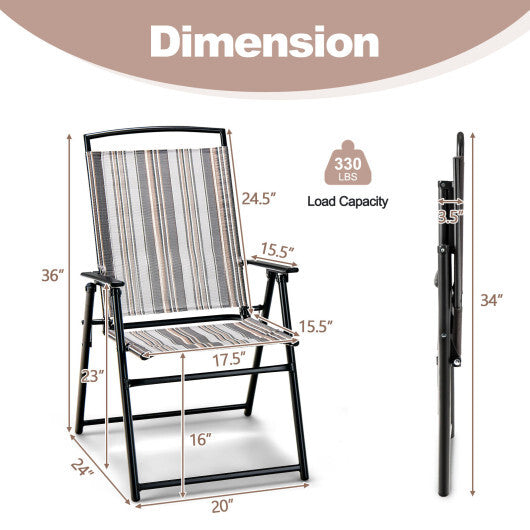 Set of 2 Patio Folding Sling Chairs Space-saving Dining Chair-Gray LuxuryLifeWay Online Store