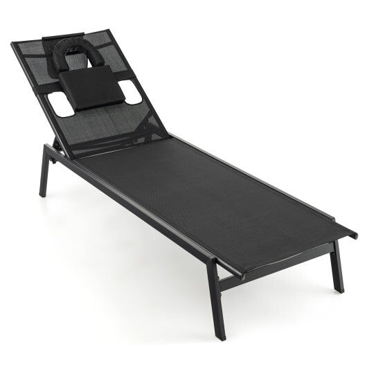 Patio Sunbathing Lounge Chair 5-Position Adjustable Tanning Chair-Black LuxuryLifeWay Online Store