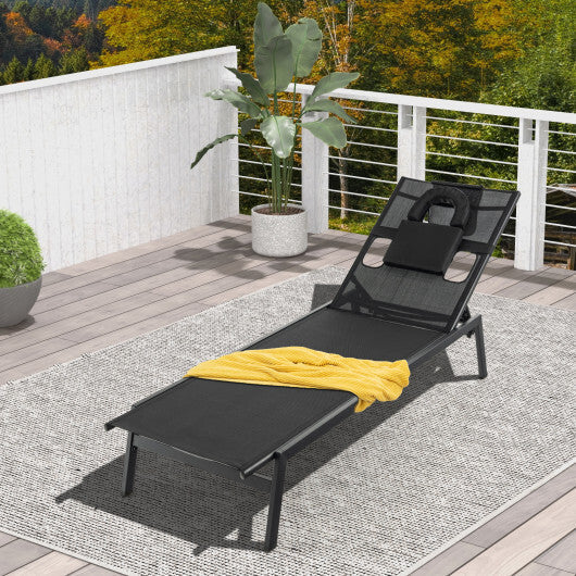 Patio Sunbathing Lounge Chair 5-Position Adjustable Tanning Chair-Black LuxuryLifeWay Online Store