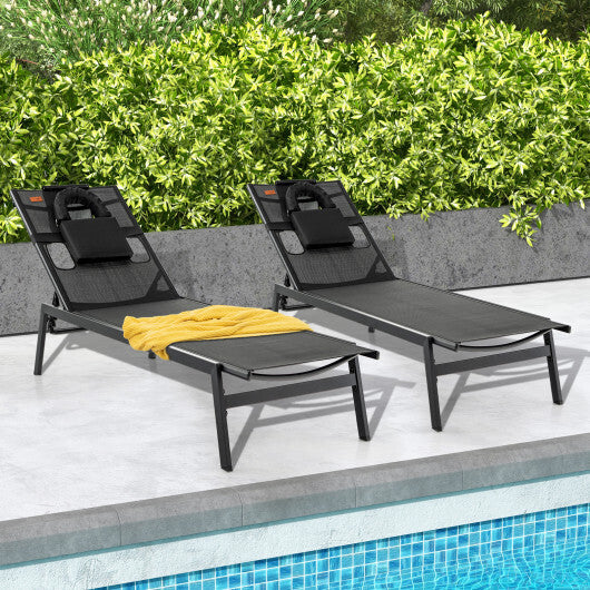 Patio Sunbathing Lounge Chair 5-Position Adjustable Tanning Chair-Black LuxuryLifeWay Online Store
