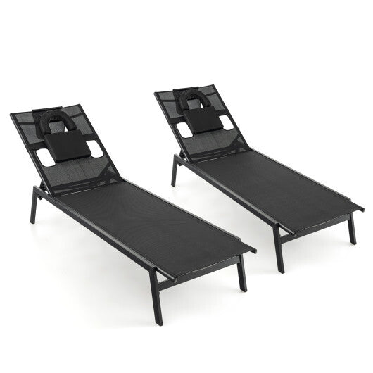 Patio Sunbathing Lounge Chair 5-Position Adjustable Tanning Chair-Black LuxuryLifeWay Online Store