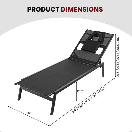 Patio Sunbathing Lounge Chair 5-Position Adjustable Tanning Chair-Black LuxuryLifeWay Online Store
