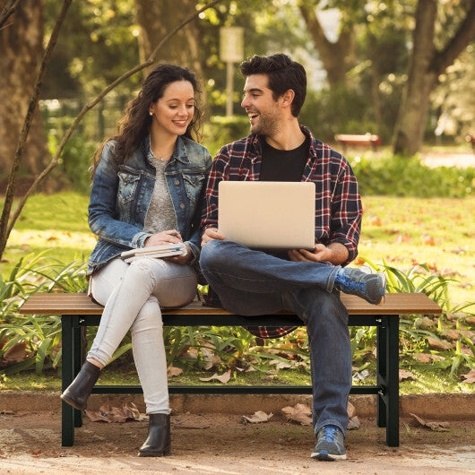47 Inch Outdoor Chair with Slatted Seat Plastic Coated Iron Frame-Brown - Color: Brown LuxuryLifeWay Online Store
