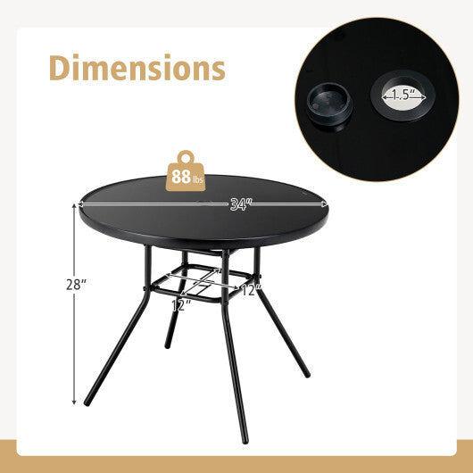 34 Inch Patio Dining Table with 1.5 inch Umbrella Hole for Garden LuxuryLifeWay Online Store