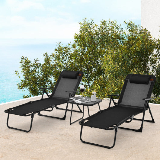 3 Pieces Patio Folding Chaise Lounge Set with PVC Tabletop-Black LuxuryLifeWay Online Store