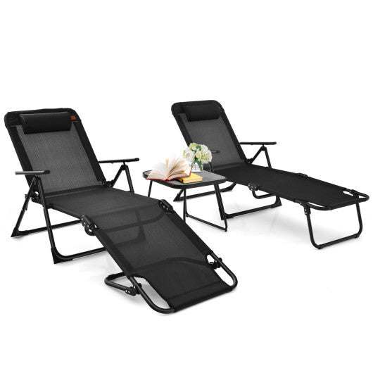 3 Pieces Patio Folding Chaise Lounge Set with PVC Tabletop-Black LuxuryLifeWay Online Store