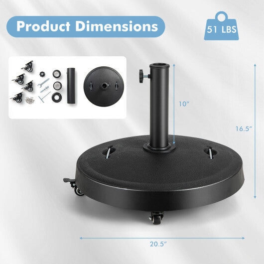 51LBS 20.5Inch Outdoor Umbrella Base with Wheels and Handles LuxuryLifeWay Online Store