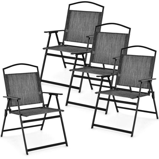 Patio Folding Chairs Set of 4 with Cozy Seat Fabric and Heavy-Duty Metal Frame-Gray LuxuryLifeWay Online Store