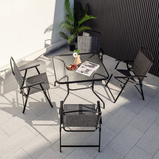 Patio Folding Chairs Set of 4 with Cozy Seat Fabric and Heavy-Duty Metal Frame-Gray LuxuryLifeWay Online Store