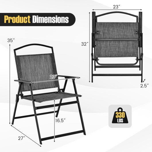 Patio Folding Chairs Set of 4 with Cozy Seat Fabric and Heavy-Duty Metal Frame-Gray LuxuryLifeWay Online Store