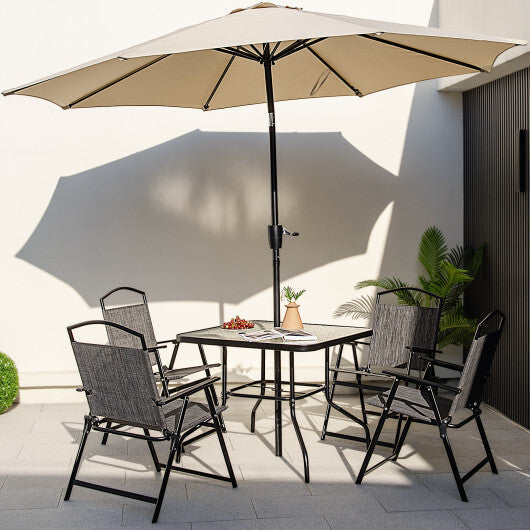 34 Inch Outdoor Dining Table Square Tempered Glass Table with 1.5 Inch Umbrella Hole-Black LuxuryLifeWay Online Store