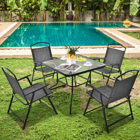 34 Inch Outdoor Dining Table Square Tempered Glass Table with 1.5 Inch Umbrella Hole-Black LuxuryLifeWay Online Store