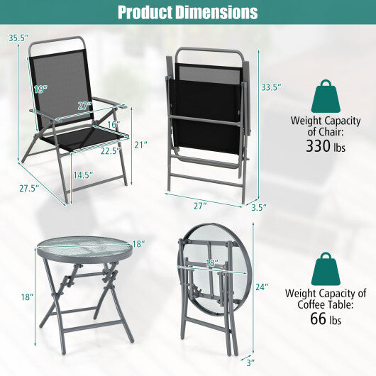 3 Pieces Patio Folding Chair Set Outdoor Metal Conversation Set LuxuryLifeWay Online Store