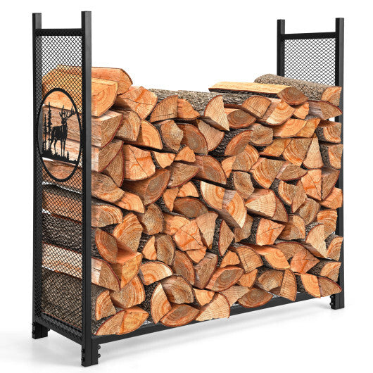 4 Feet Firewood Rack Stand with Mesh Sides LuxuryLifeWay Online Store